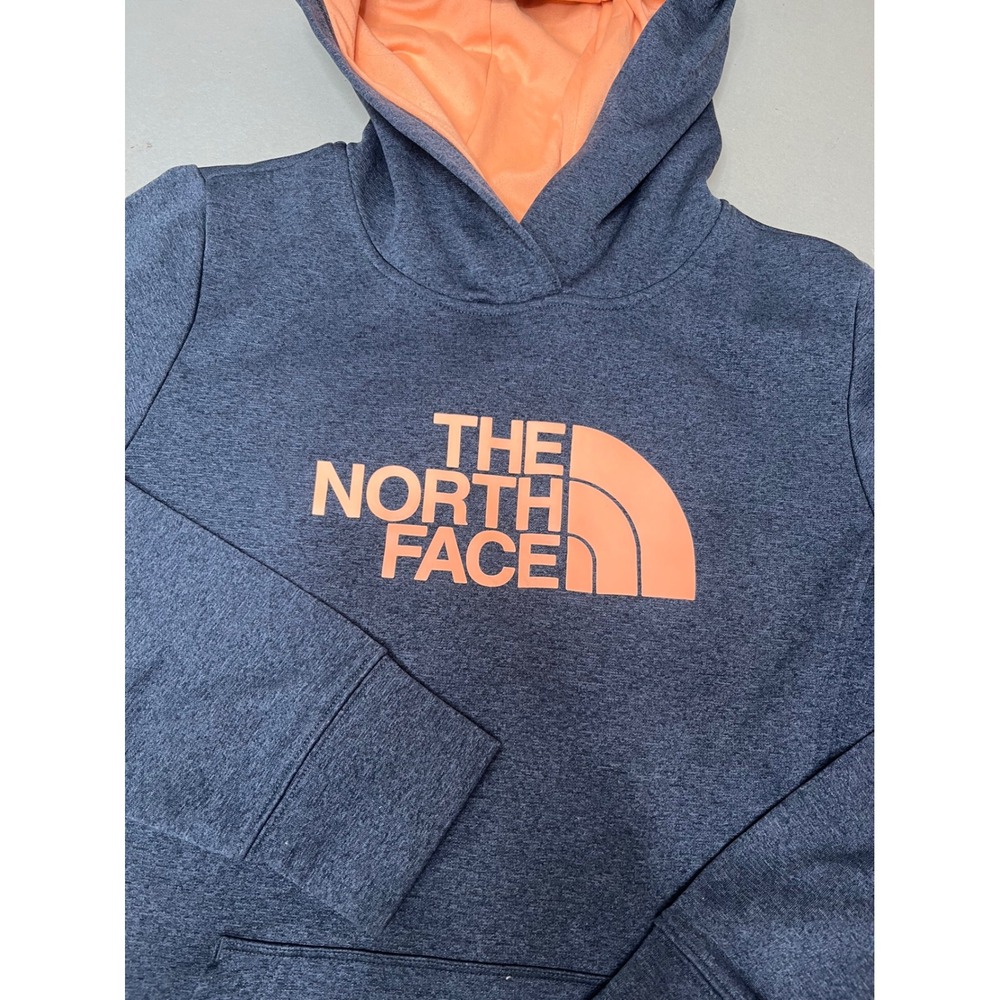 The North Face Womens Hoodie Grey Orange Logo Pullover Sweatshirt Medium Regular